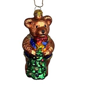 Thomas Pacconi Vintage Glass Teddy Bear Christmas Ornament 5"